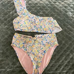 Gianni Bini Floral One-Shoulder Bikini - Pink and Yellow